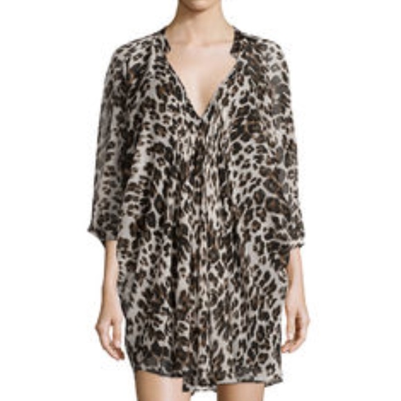 Diane von Furstenberg Fleurette Leopard Silk Chiffon Batwing Sleeve Mini Dress - Picture 2 of 13